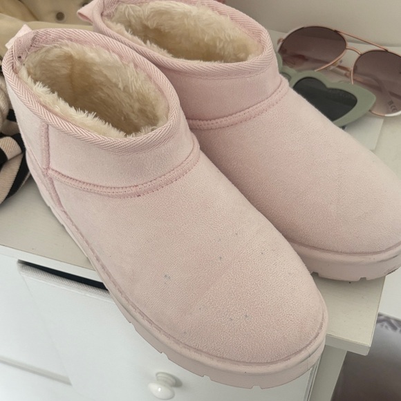 Shoes - Cozy Women's Pink Faux-Shearling Slip-On Booties